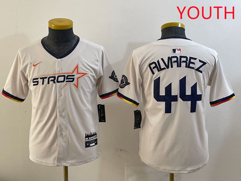 Youth Houston Astros 44 Alvarez Cream Three generations Joint Name 2025 Nike MLB Jersey style 411